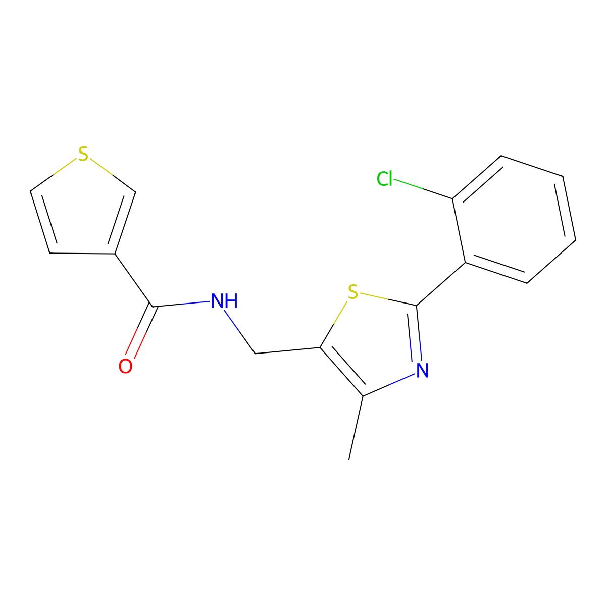 N-((2-(2-chlorophenyl)-4-methylthiazol-5-yl)methyl)thiophene-3-carboxamide molecular structure, CAS 1421468-04-3