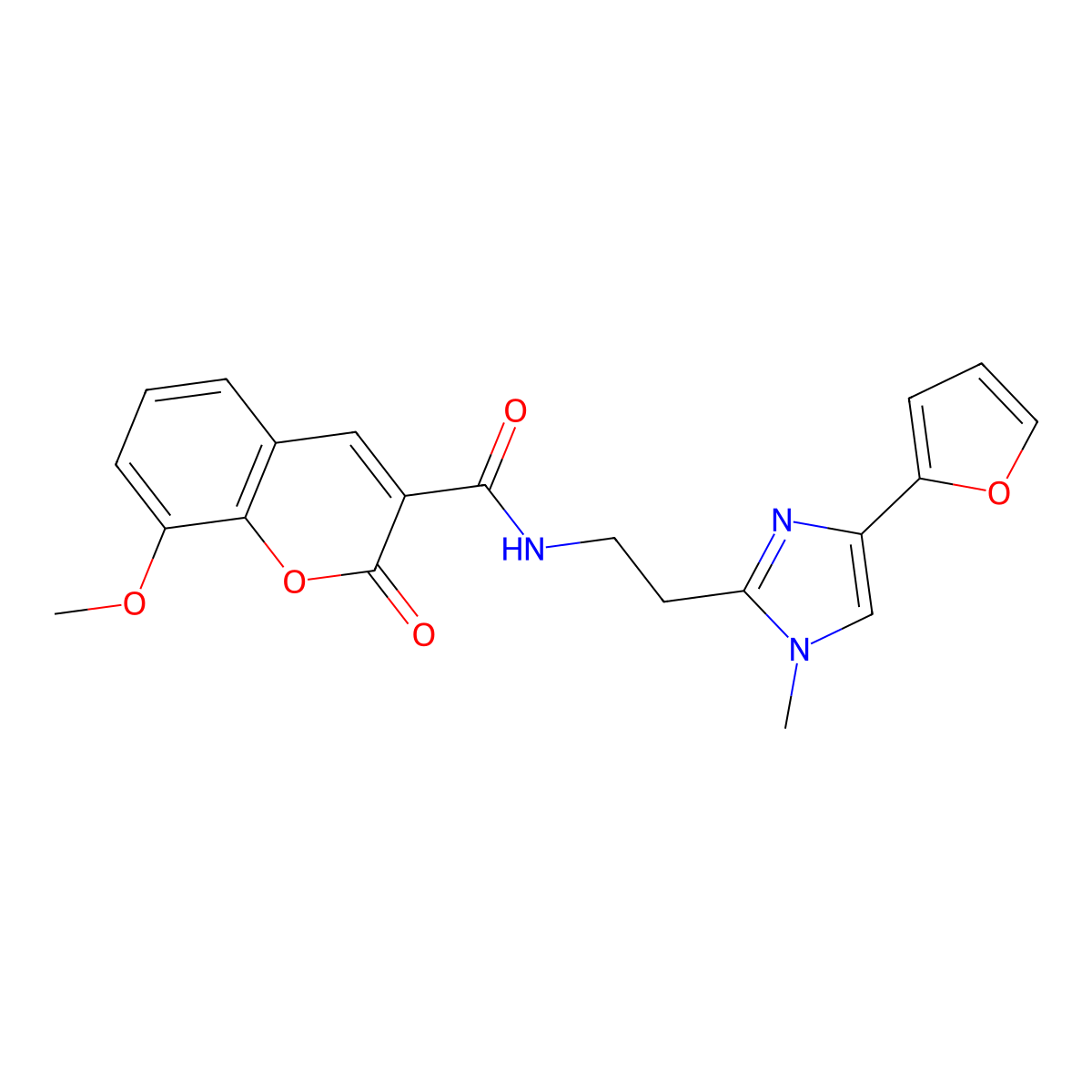 N-{2-[4-(furan-2-yl)-1-methyl-1H-imidazol-2-yl]ethyl}-8-methoxy-2-oxo-2H-chromene-3-carboxamide molecular structure, CAS 1421468-09-8