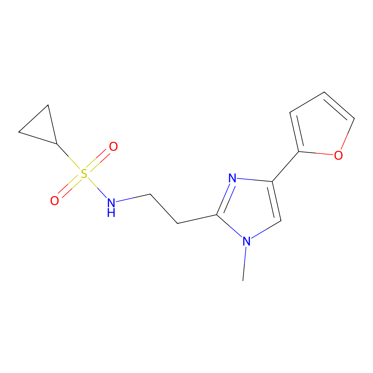 N-(2-(4-(furan-2-yl)-1-methyl-1H-imidazol-2-yl)ethyl)cyclopropanesulfonamide molecular structure, CAS 1421468-17-8