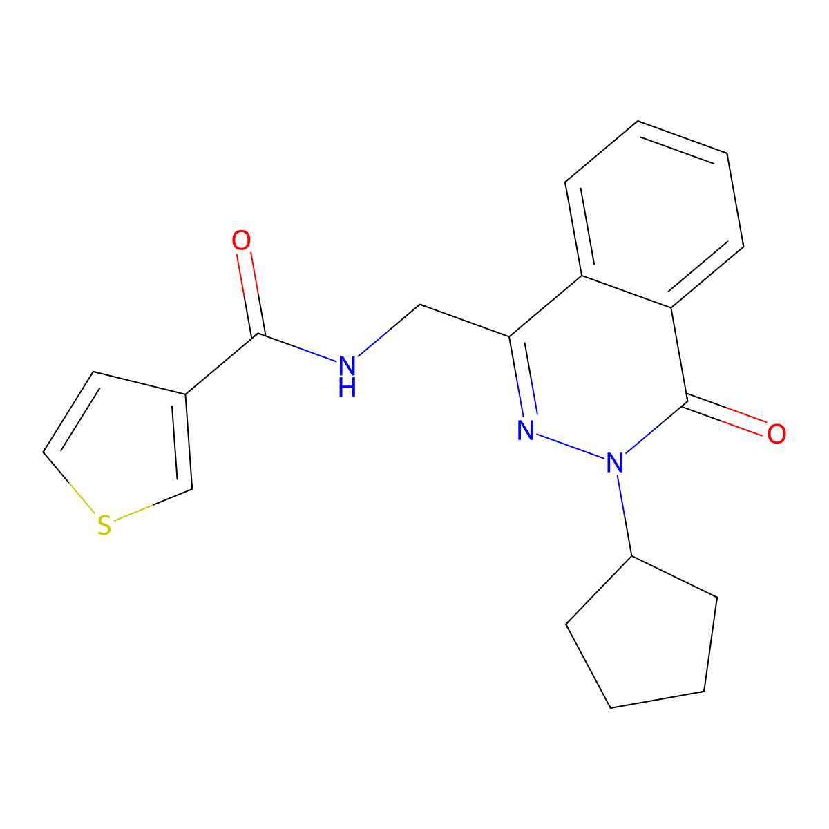 N-((3-cyclopentyl-4-oxo-3,4-dihydrophthalazin-1-yl)methyl)thiophene-3-carboxamide molecular structure, CAS 1421468-18-9