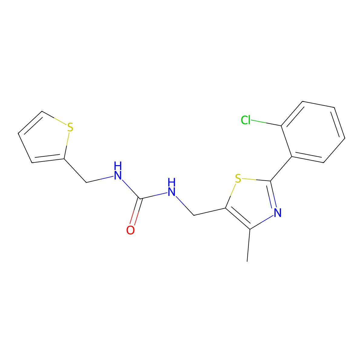 1-((2-(2-Chlorophenyl)-4-methylthiazol-5-yl)methyl)-3-(thiophen-2-ylmethyl)urea molecular structure, CAS 1421468-25-8