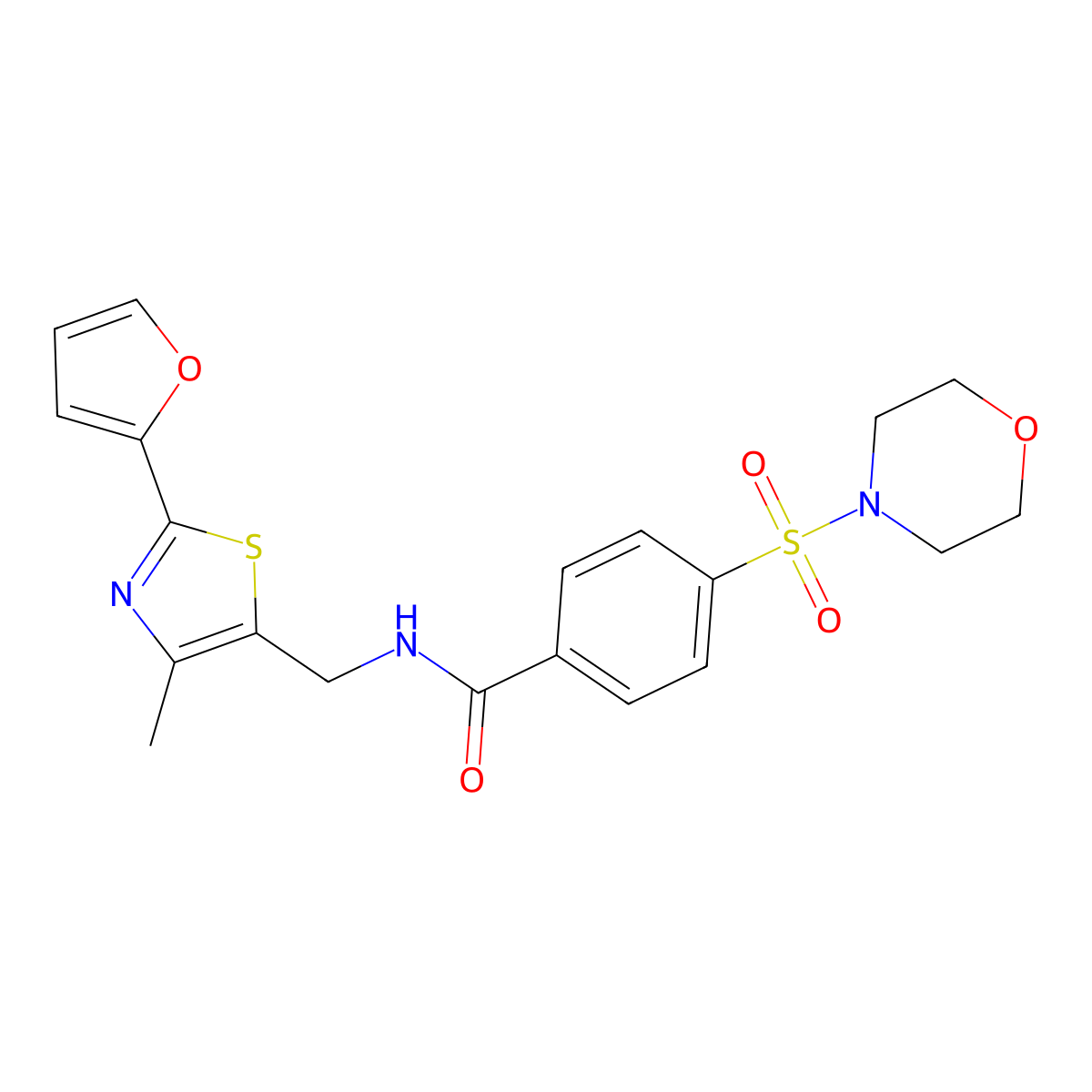 N-((2-(furan-2-yl)-4-methylthiazol-5-yl)methyl)-4-(morpholinosulfonyl)benzamide molecular structure, CAS 1421468-42-9