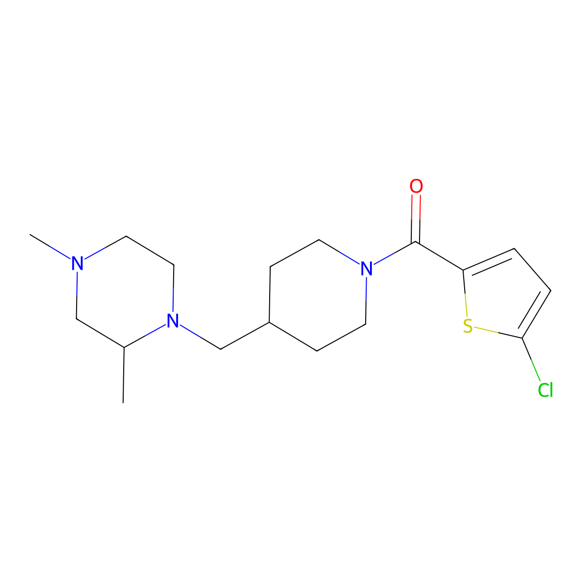 (5-Chlorothiophen-2-yl)(4-((2,4-dimethylpiperazin-1-yl)methyl)piperidin-1-yl)methanone molecular structure, CAS 1421468-52-1