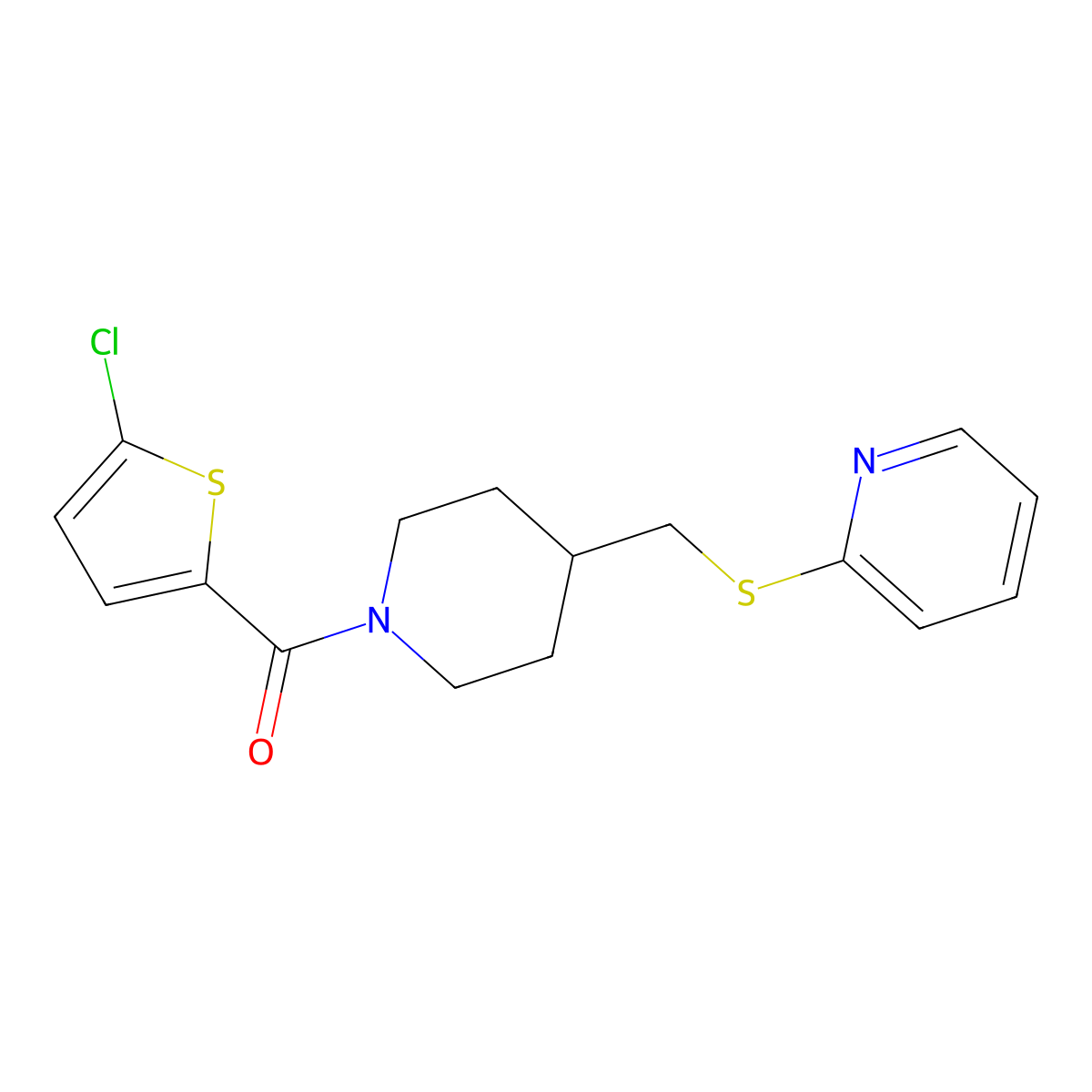 (5-Chlorothiophen-2-yl)(4-((pyridin-2-ylthio)methyl)piperidin-1-yl)methanone molecular structure, CAS 1421468-53-2