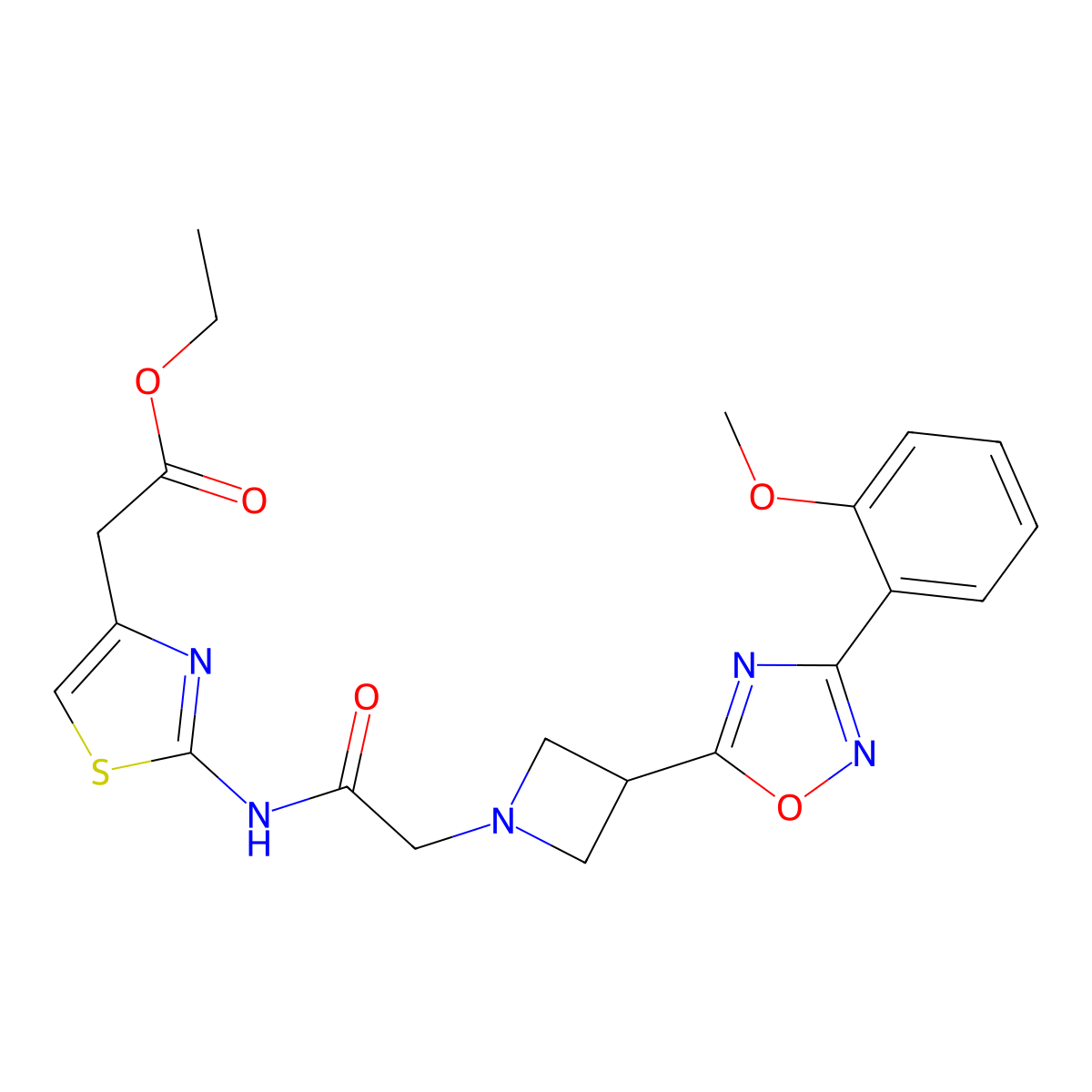 Ethyl 2-(2-(2-(3-(3-(2-methoxyphenyl)-1,2,4-oxadiazol-5-yl)azetidin-1-yl)acetamido)thiazol-4-yl)acetate molecular structure, CAS 1421468-54-3