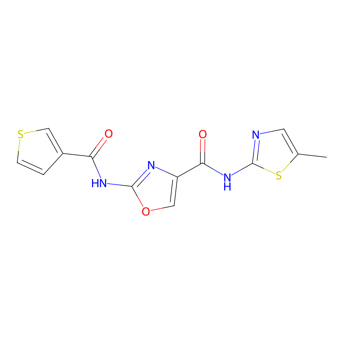 N-(5-methylthiazol-2-yl)-2-(thiophene-3-carboxamido)oxazole-4-carboxamide molecular structure, CAS 1421468-55-4