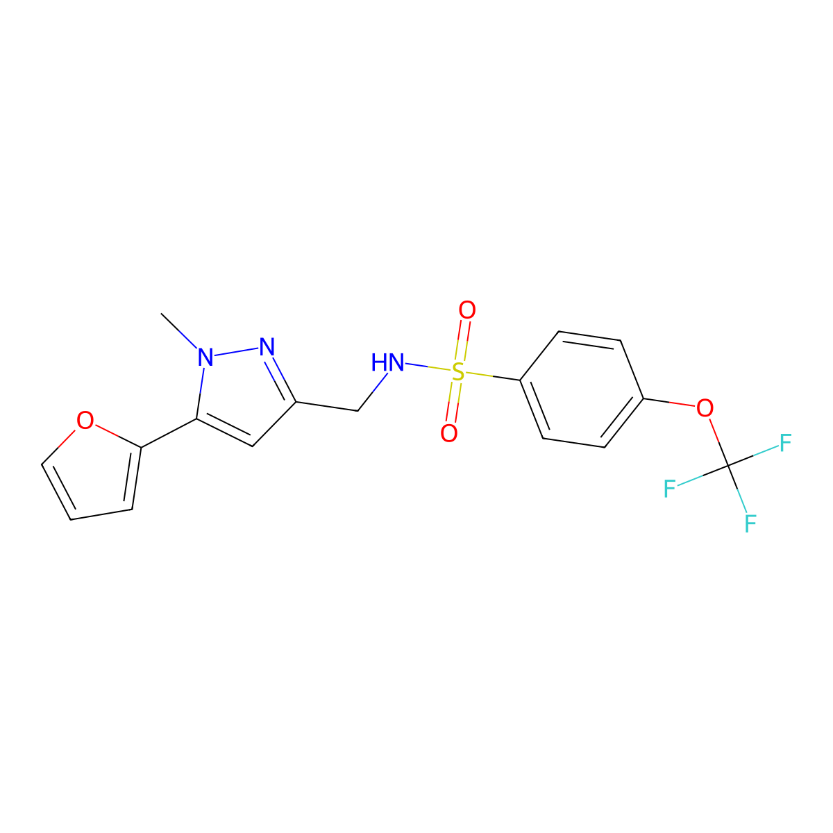 N-((5-(furan-2-yl)-1-methyl-1H-pyrazol-3-yl)methyl)-4-(trifluoromethoxy)benzenesulfonamide molecular structure, CAS 1421468-56-5