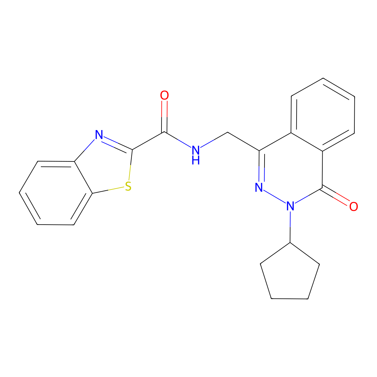 N-((3-cyclopentyl-4-oxo-3,4-dihydrophthalazin-1-yl)methyl)benzo[d]thiazole-2-carboxamide molecular structure, CAS 1421468-57-6