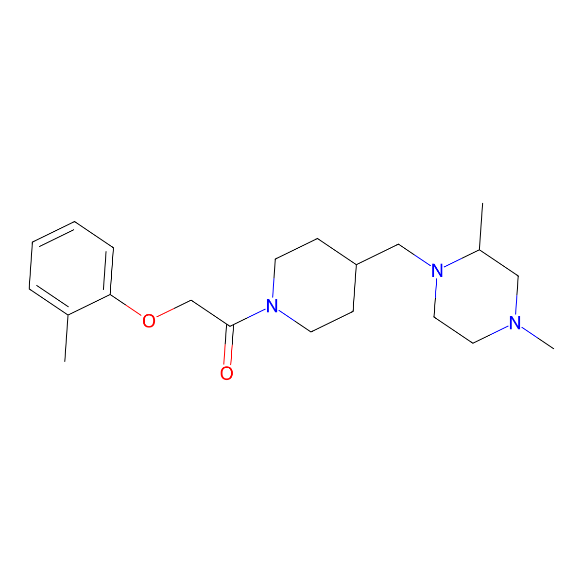 1-(4-((2,4-Dimethylpiperazin-1-yl)methyl)piperidin-1-yl)-2-(o-tolyloxy)ethanone molecular structure, CAS 1421468-60-1