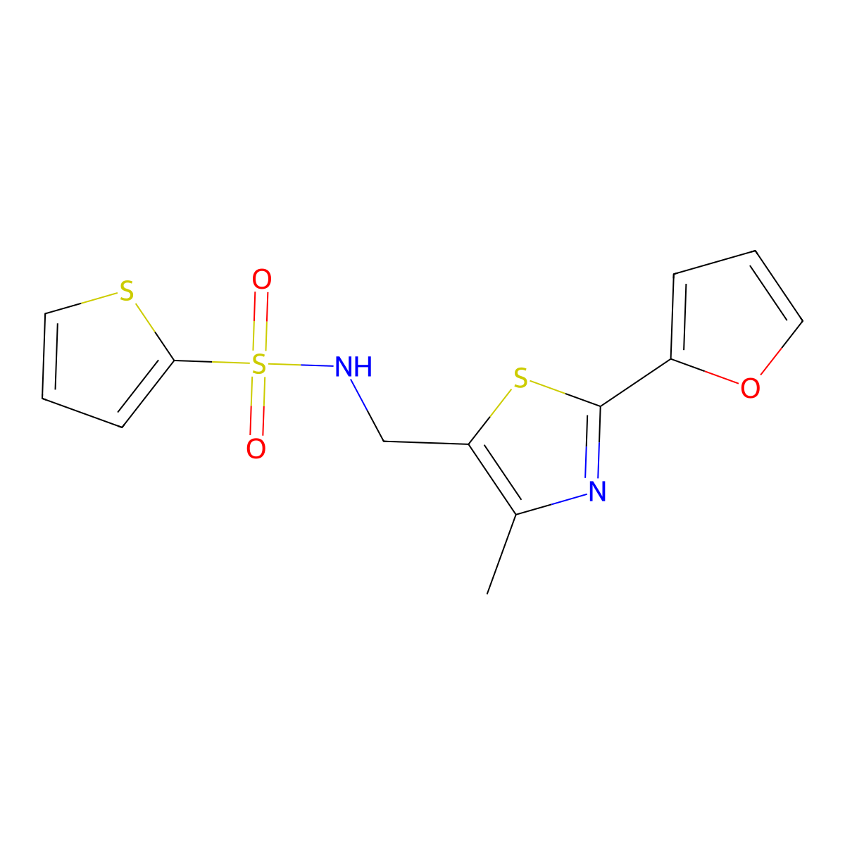 N-((2-(furan-2-yl)-4-methylthiazol-5-yl)methyl)thiophene-2-sulfonamide molecular structure, CAS 1421468-65-6