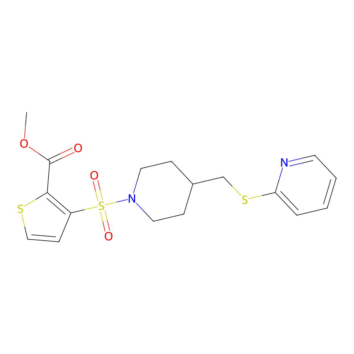 Methyl 3-((4-((pyridin-2-ylthio)methyl)piperidin-1-yl)sulfonyl)thiophene-2-carboxylate molecular structure, CAS 1421468-66-7