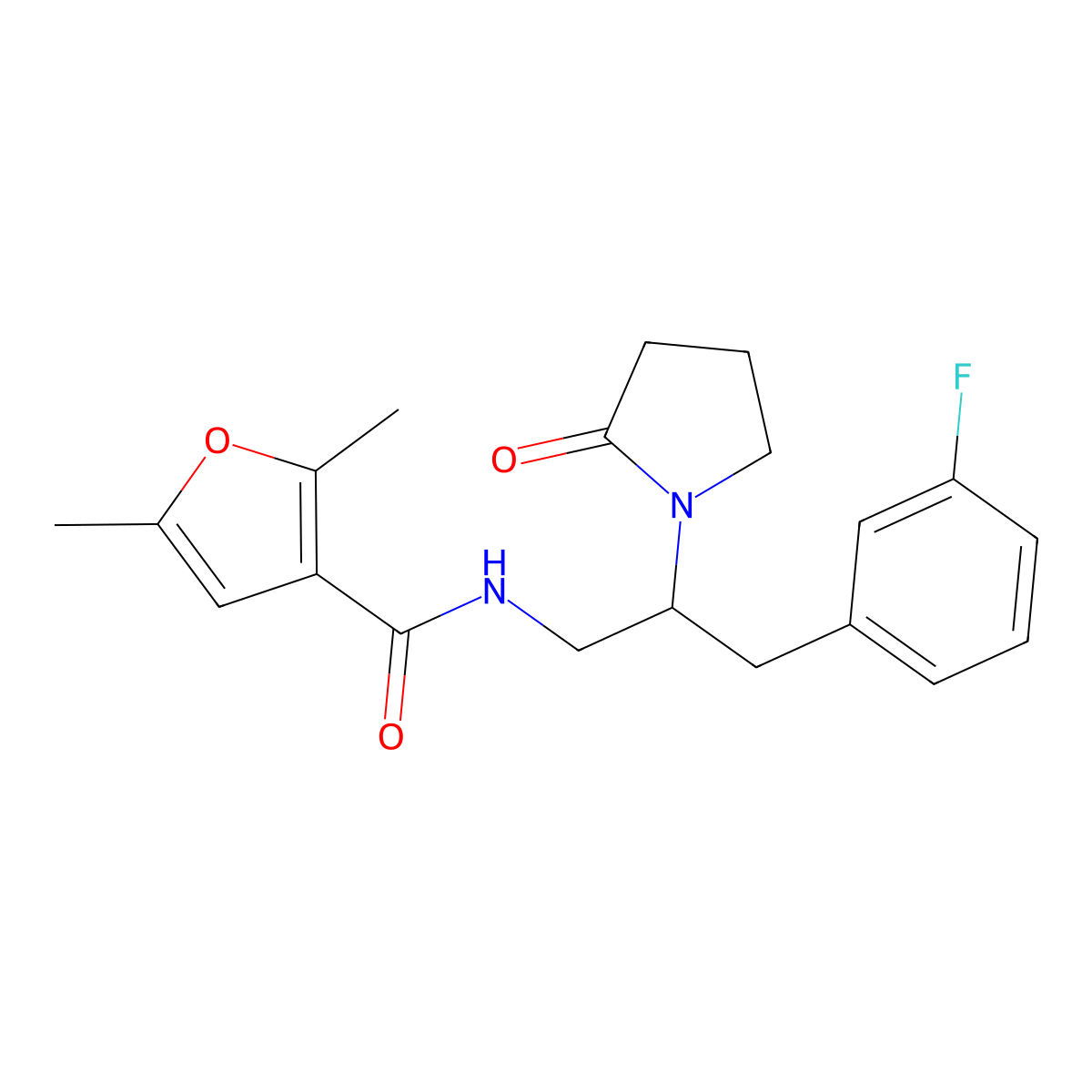 N-[3-(3-Fluorophenyl)-2-(2-oxopyrrolidin-1-YL)propyl]-2,5-dimethylfuran-3-carboxamide molecular structure, CAS 1421468-68-9