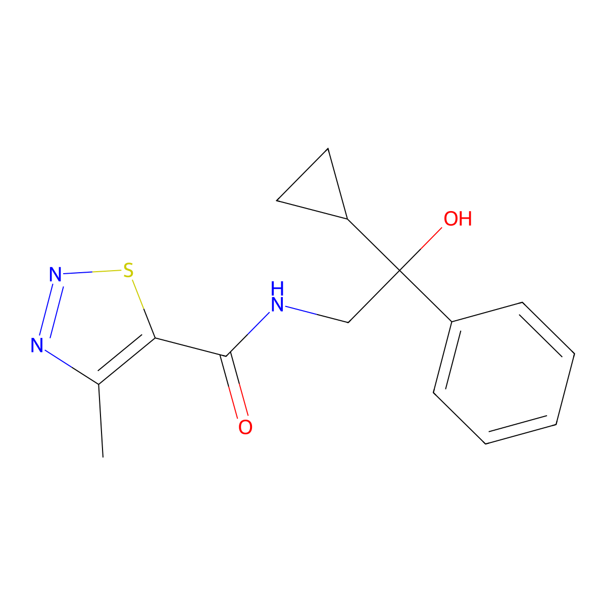 N-(2-cyclopropyl-2-hydroxy-2-phenylethyl)-4-methyl-1,2,3-thiadiazole-5-carboxamide molecular structure, CAS 1421468-69-0