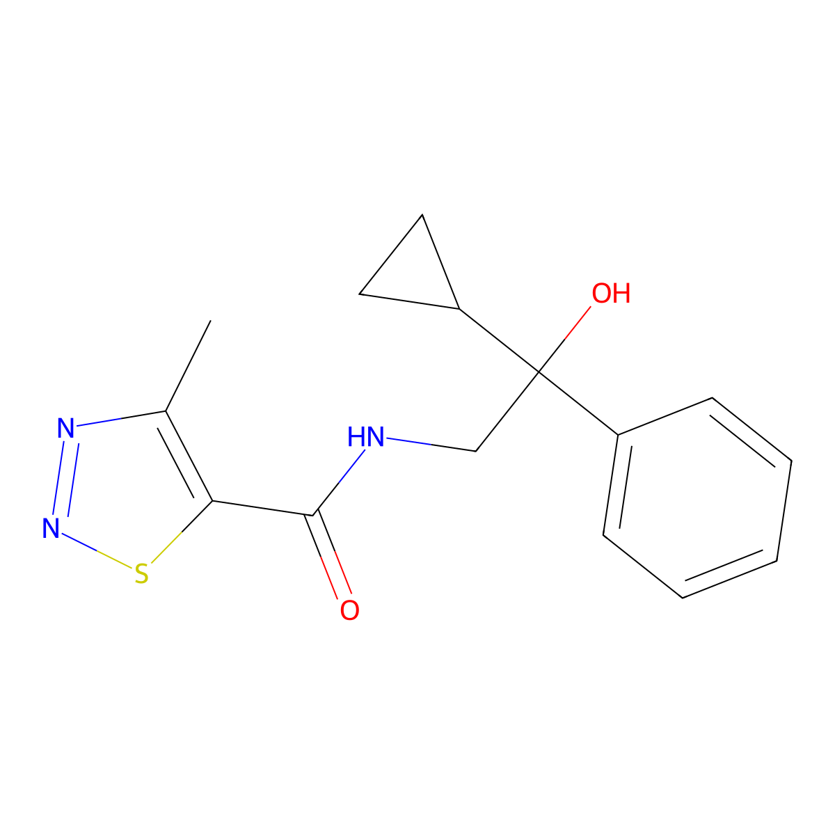 N-(2-cyclopropyl-2-hydroxy-2-phenylethyl)-4-methyl-1,2,3-thiadiazole-5-carboxamide molecular structure, CAS 1421468-69-0