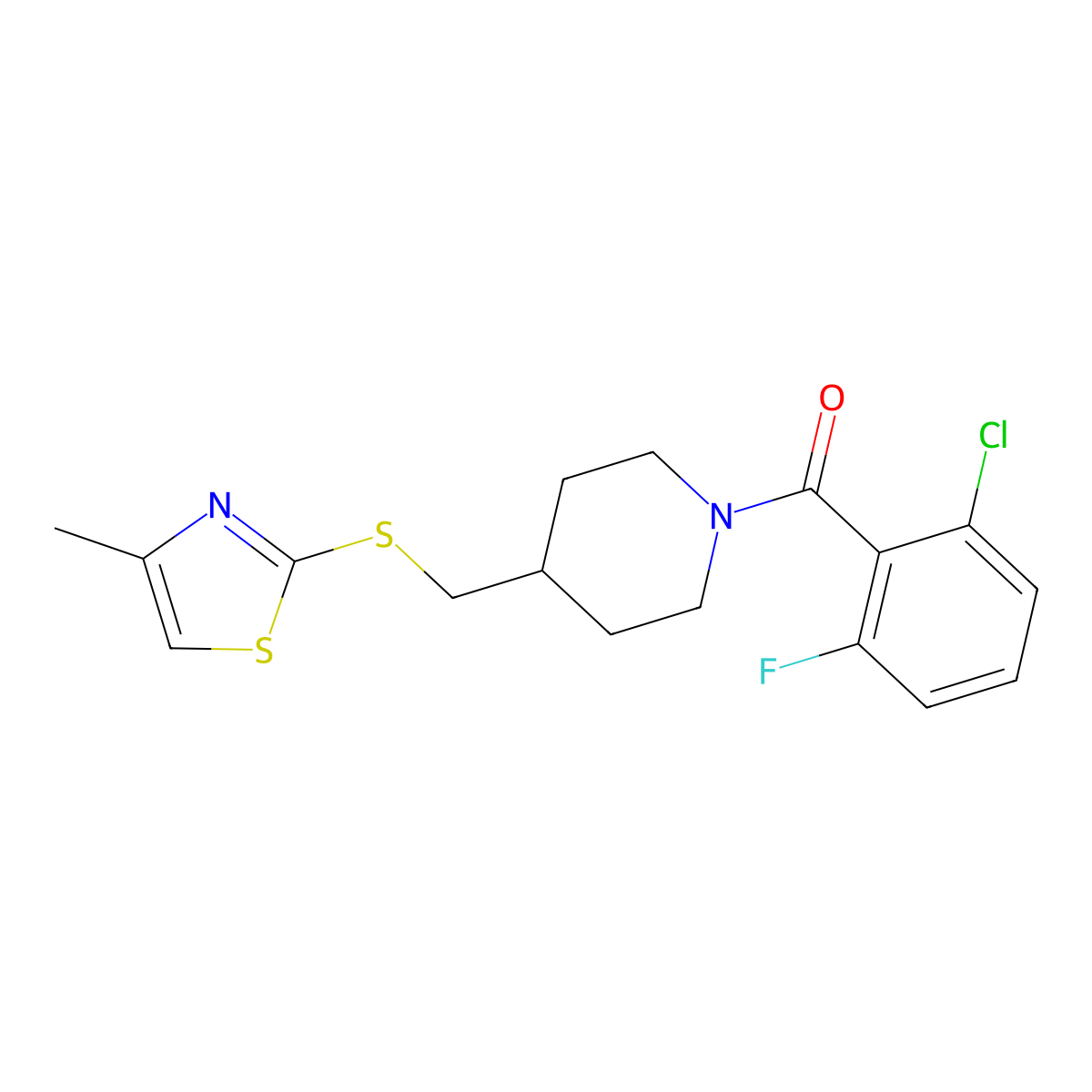 (2-Chloro-6-fluorophenyl)(4-(((4-methylthiazol-2-yl)thio)methyl)piperidin-1-yl)methanone molecular structure, CAS 1421468-77-0