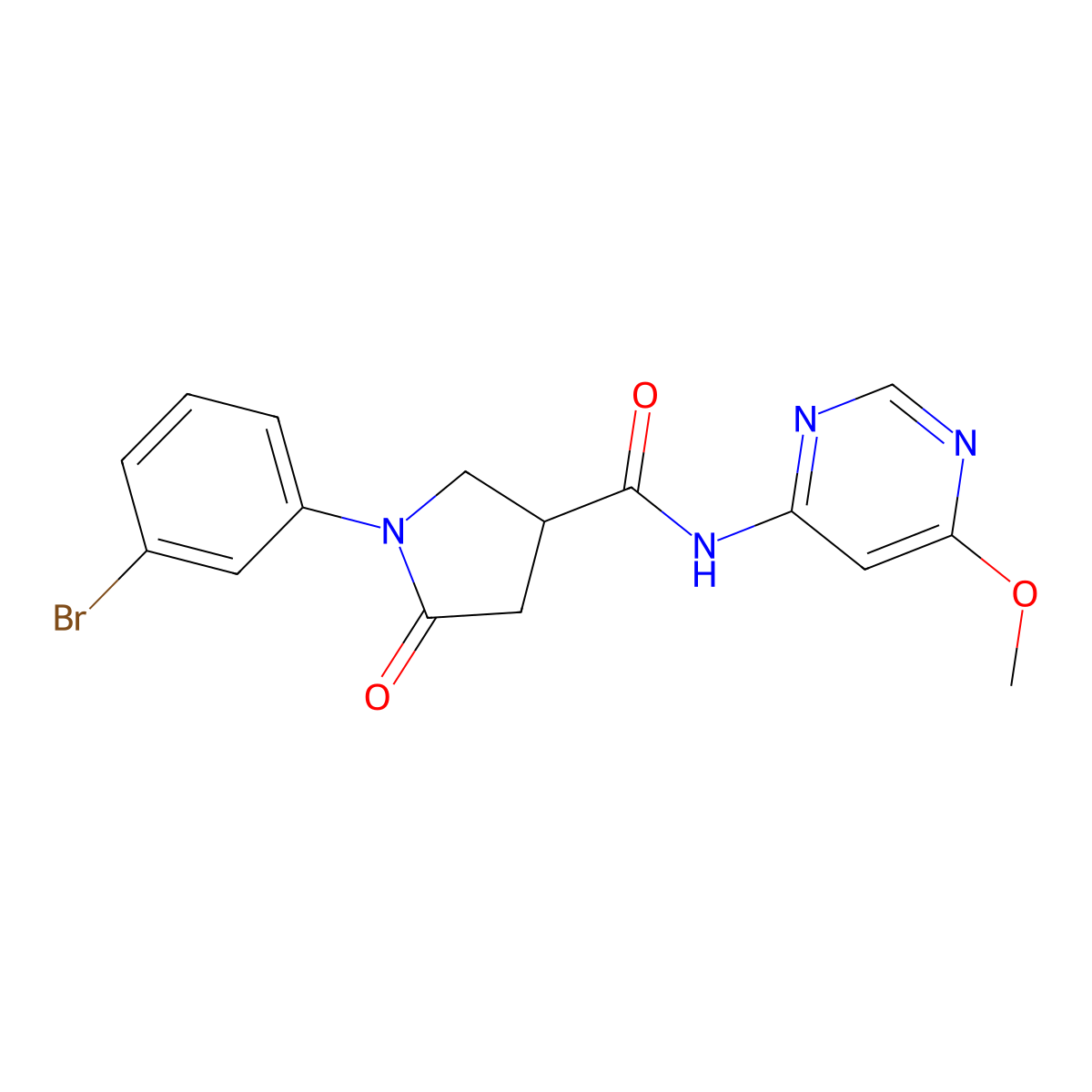1-(3-bromophenyl)-N-(6-methoxypyrimidin-4-yl)-5-oxopyrrolidine-3-carboxamide molecular structure, CAS 1421468-83-8