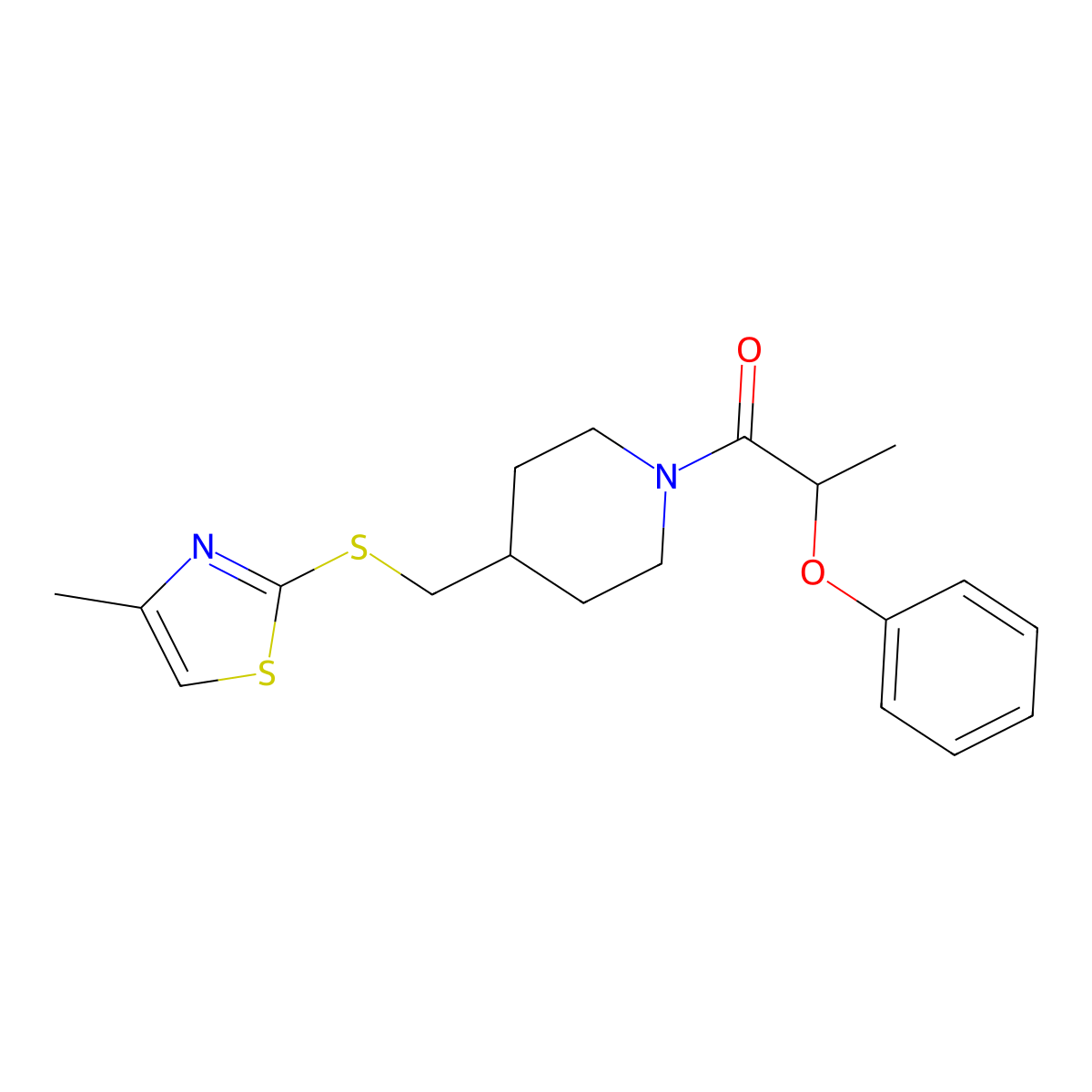 1-(4-(((4-Methylthiazol-2-yl)thio)methyl)piperidin-1-yl)-2-phenoxypropan-1-one molecular structure, CAS 1421468-98-5