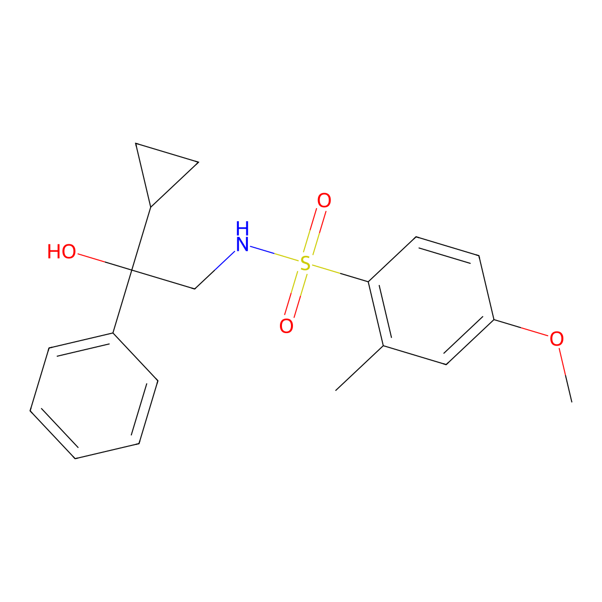 N-(2-cyclopropyl-2-hydroxy-2-phenylethyl)-4-methoxy-2-methylbenzenesulfonamide molecular structure, CAS 1421469-27-3
