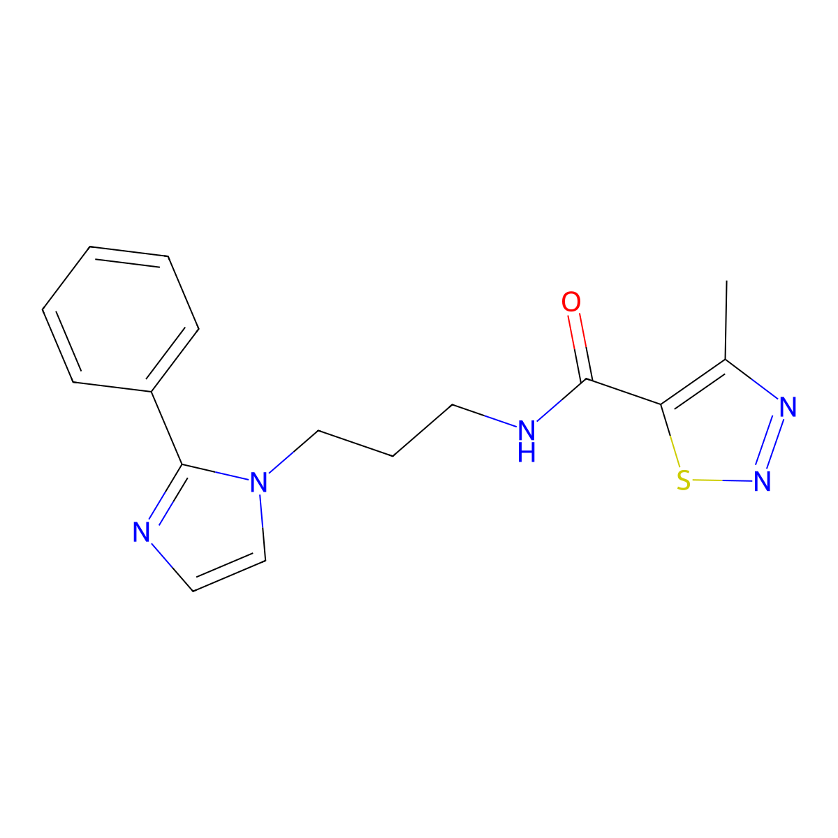 4-methyl-N-(3-(2-phenyl-1H-imidazol-1-yl)propyl)-1,2,3-thiadiazole-5-carboxamide molecular structure, CAS 1421469-47-7