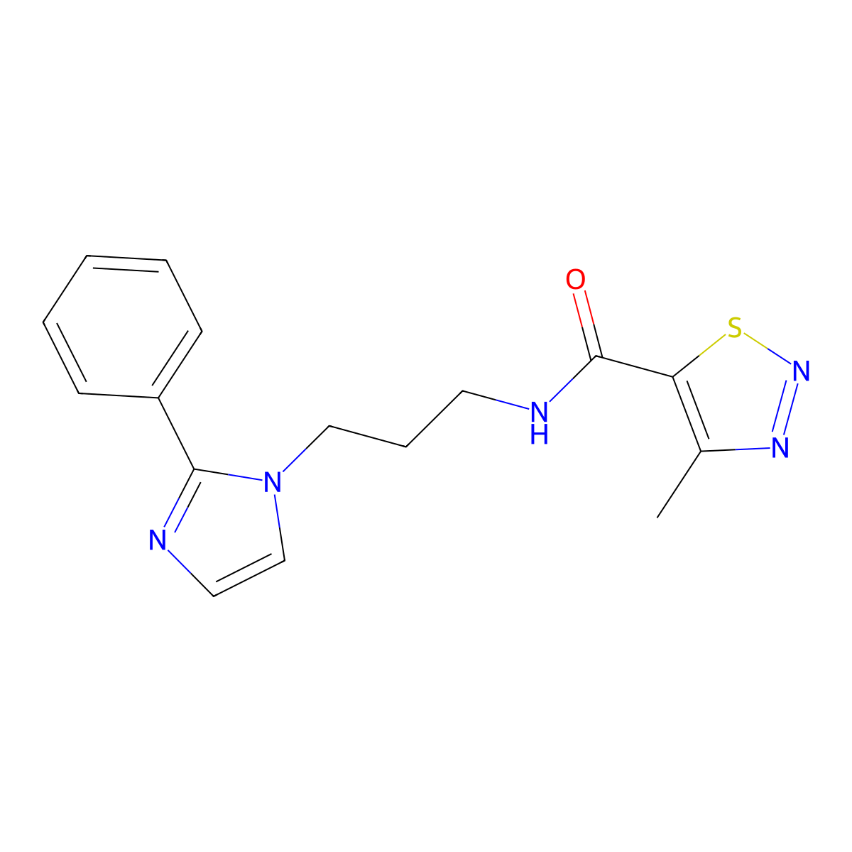 4-methyl-N-(3-(2-phenyl-1H-imidazol-1-yl)propyl)-1,2,3-thiadiazole-5-carboxamide molecular structure, CAS 1421469-47-7