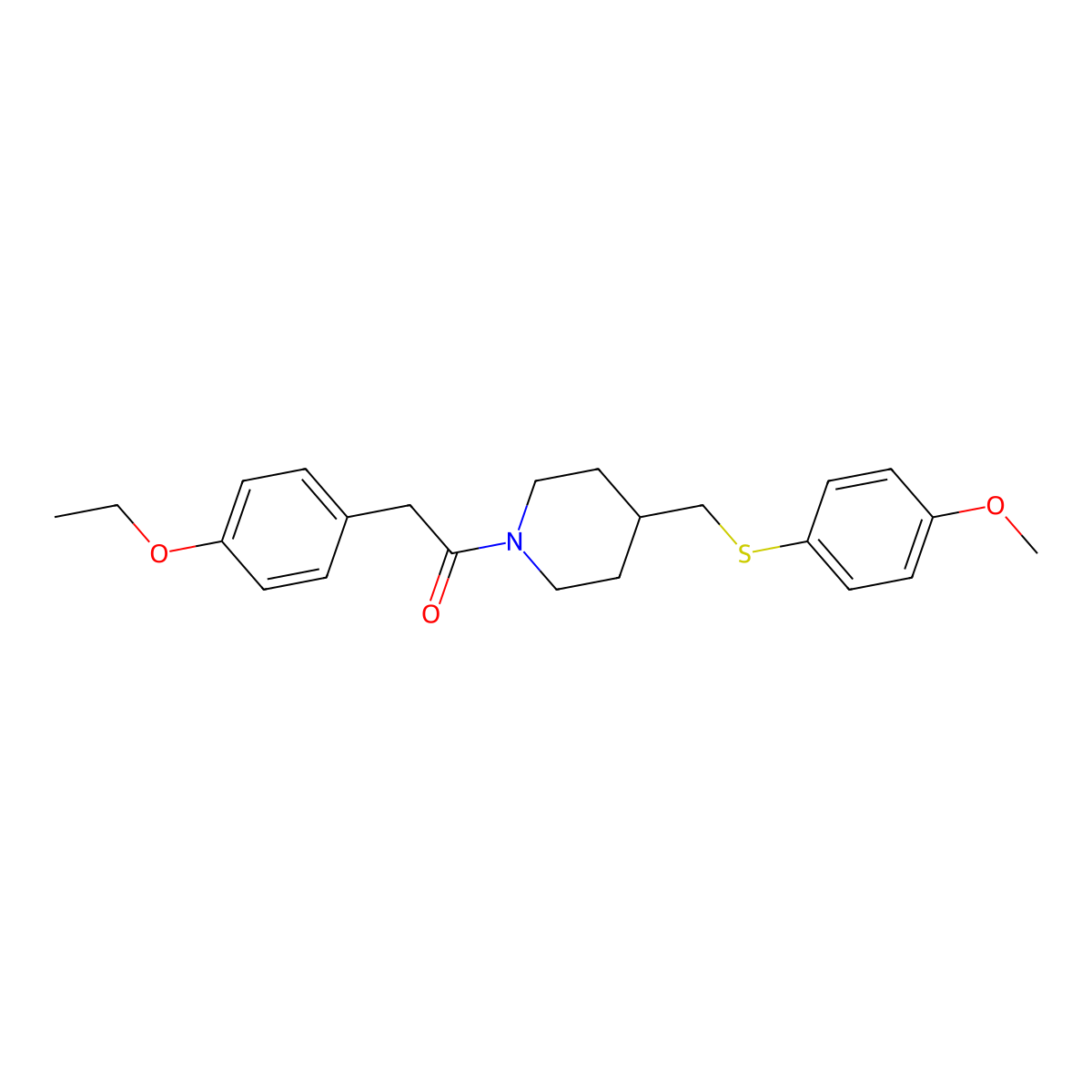 2-(4-Ethoxyphenyl)-1-(4-(((4-methoxyphenyl)thio)methyl)piperidin-1-yl)ethanone molecular structure, CAS 1421469-53-5