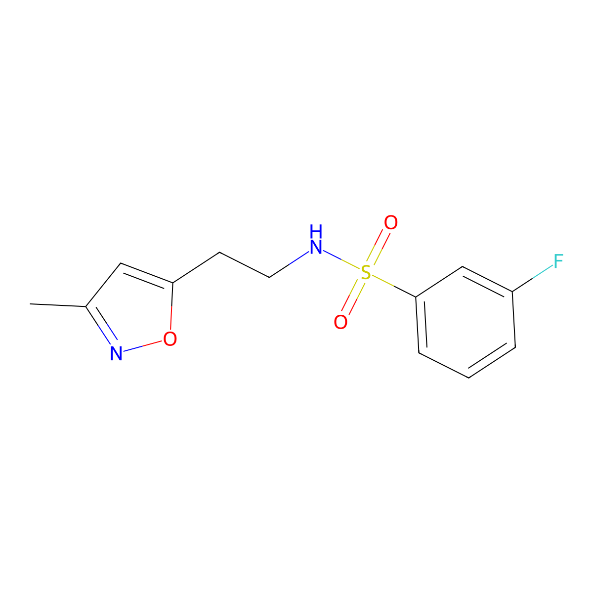 3-fluoro-N-(2-(3-methylisoxazol-5-yl)ethyl)benzenesulfonamide molecular structure, CAS 1421469-55-7