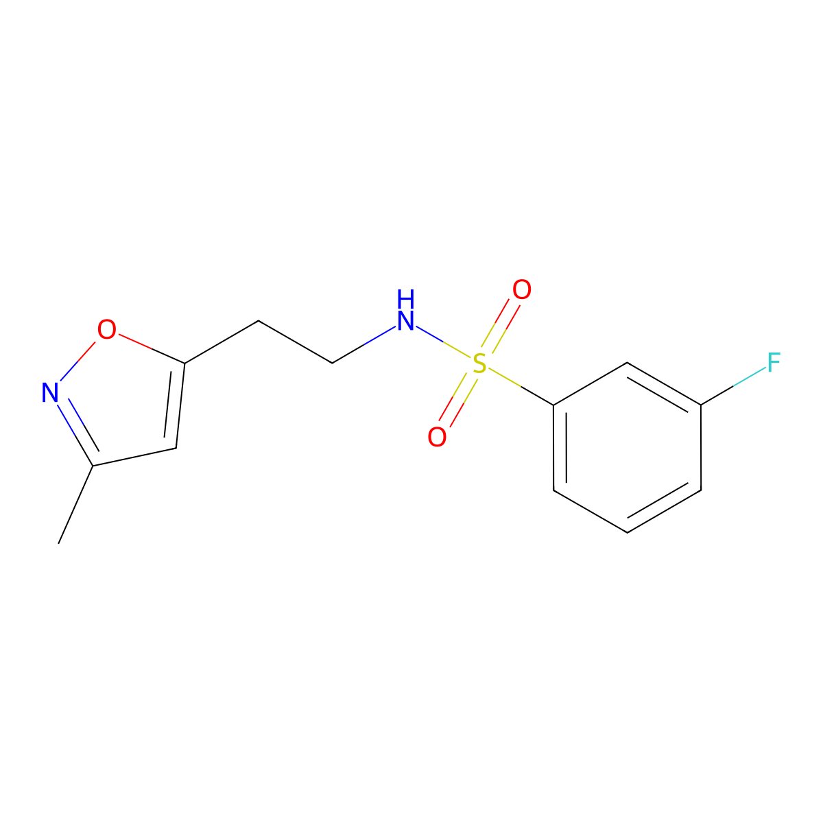 3-fluoro-N-(2-(3-methylisoxazol-5-yl)ethyl)benzenesulfonamide molecular structure, CAS 1421469-55-7