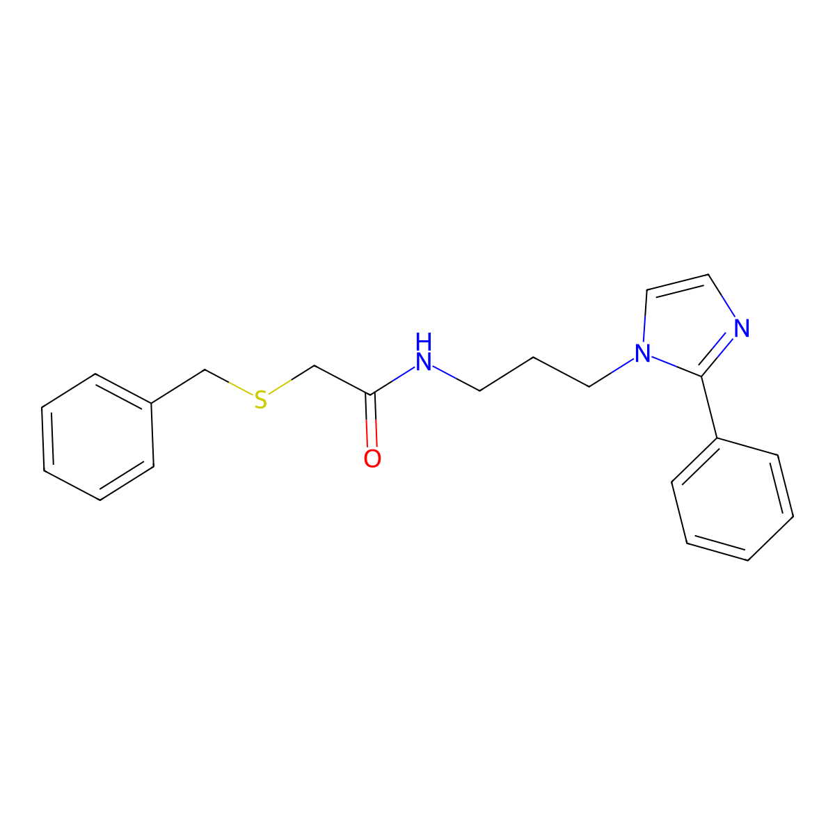 2-(benzylthio)-N-(3-(2-phenyl-1H-imidazol-1-yl)propyl)acetamide molecular structure, CAS 1421471-78-4