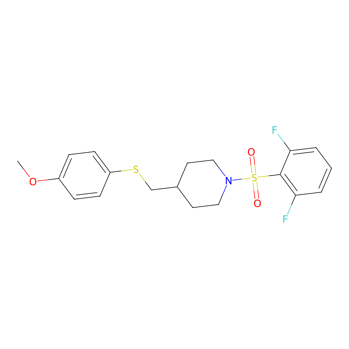 1-((2,6-Difluorophenyl)sulfonyl)-4-(((4-methoxyphenyl)thio)methyl)piperidine molecular structure, CAS 1421471-89-7