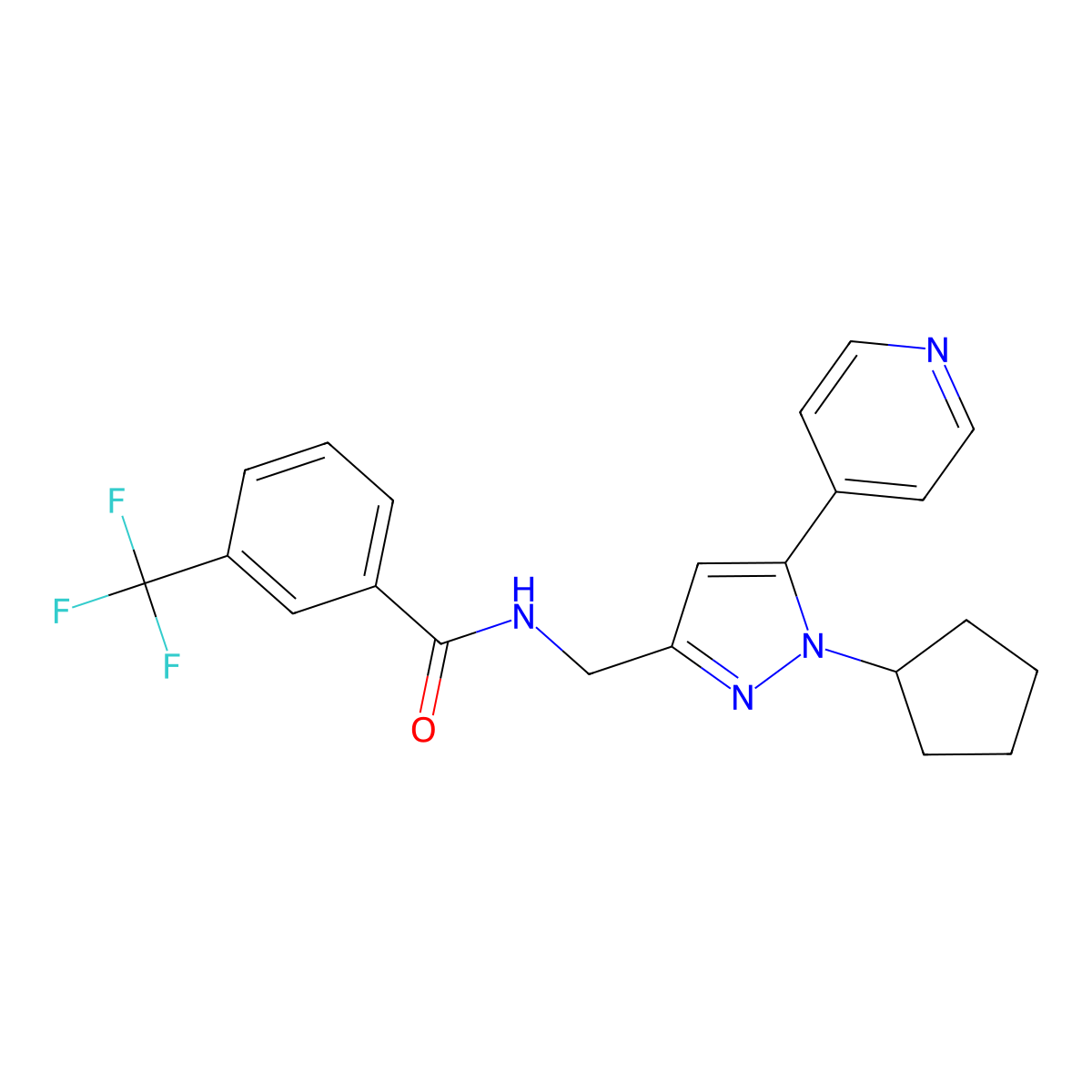 N-((1-cyclopentyl-5-(pyridin-4-yl)-1H-pyrazol-3-yl)methyl)-3-(trifluoromethyl)benzamide molecular structure, CAS 1421471-96-6
