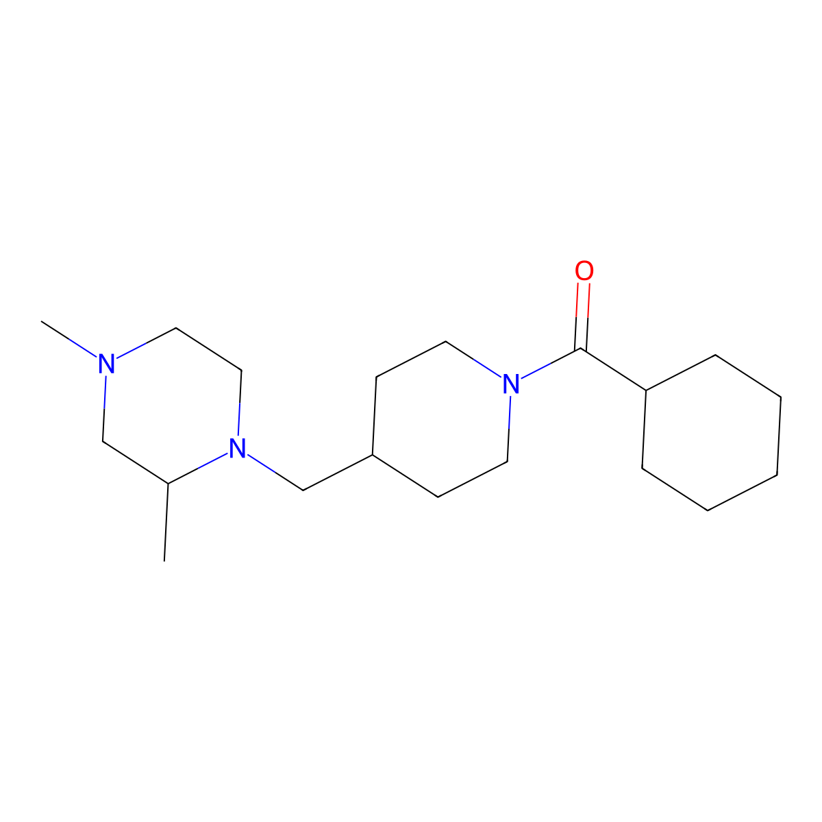 Cyclohexyl(4-((2,4-dimethylpiperazin-1-yl)methyl)piperidin-1-yl)methanone molecular structure, CAS 1421472-03-8