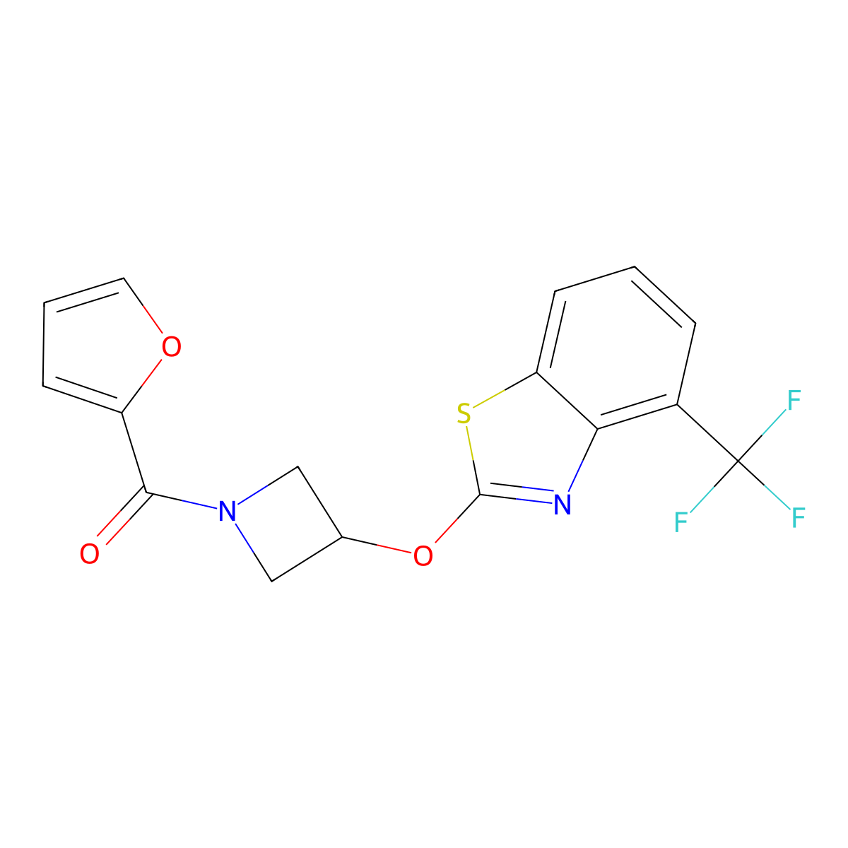 Furan-2-yl(3-((4-(trifluoromethyl)benzo[d]thiazol-2-yl)oxy)azetidin-1-yl)methanone molecular structure, CAS 1421472-17-4