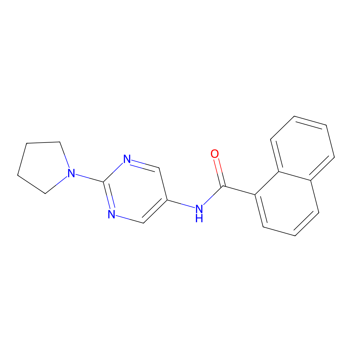 N-(2-(pyrrolidin-1-yl)pyrimidin-5-yl)-1-naphthamide molecular structure, CAS 1421472-21-0