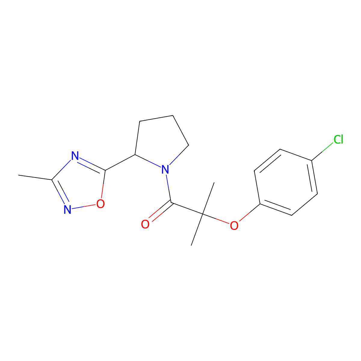 2-(4-Chlorophenoxy)-2-methyl-1-[2-(3-methyl-1,2,4-oxadiazol-5-YL)pyrrolidin-1-YL]propan-1-one molecular structure, CAS 1421472-23-2