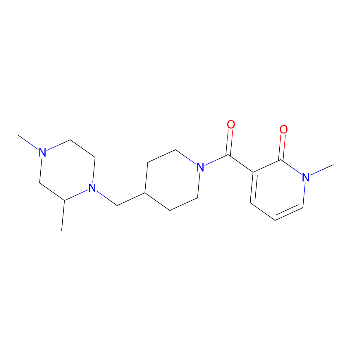 3-(4-((2,4-dimethylpiperazin-1-yl)methyl)piperidine-1-carbonyl)-1-methylpyridin-2(1H)-one molecular structure, CAS 1421472-24-3