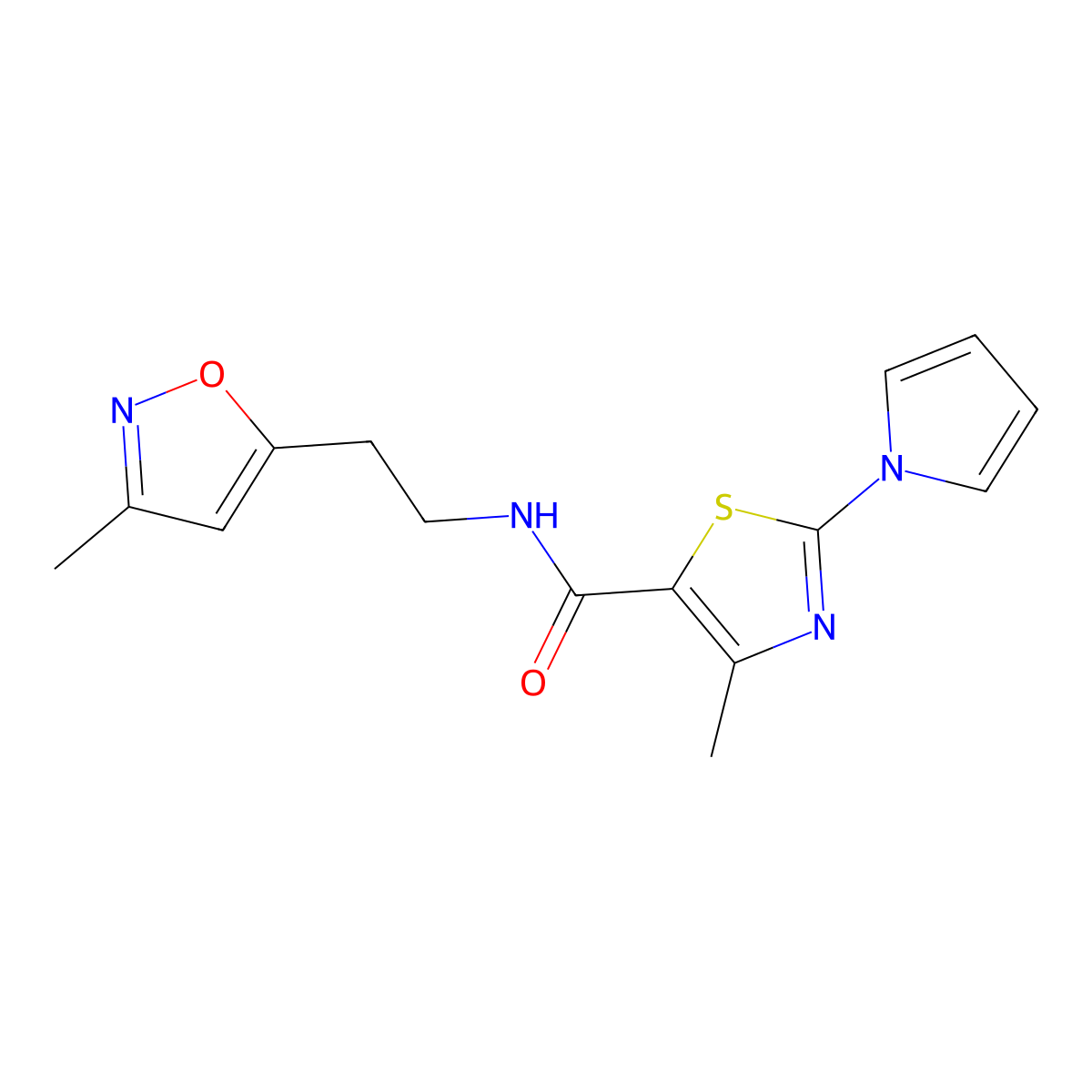 4-methyl-N-(2-(3-methylisoxazol-5-yl)ethyl)-2-(1H-pyrrol-1-yl)thiazole-5-carboxamide molecular structure, CAS 1421472-50-5