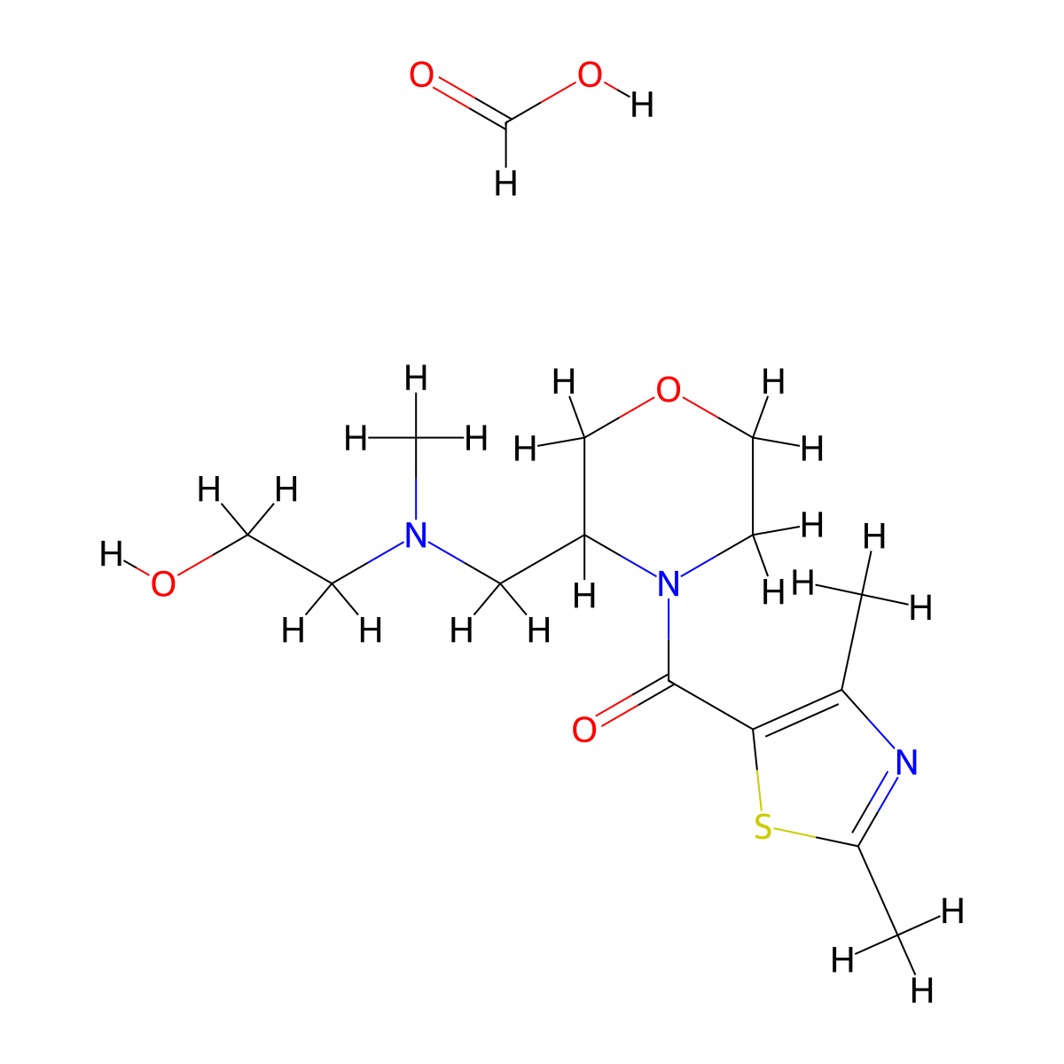 (2,4-Dimethylthiazol-5-yl)(3-(((2-hydroxyethyl)(methyl)amino)methyl)morpholino)methanone formate molecular structure, CAS 1421472-56-1