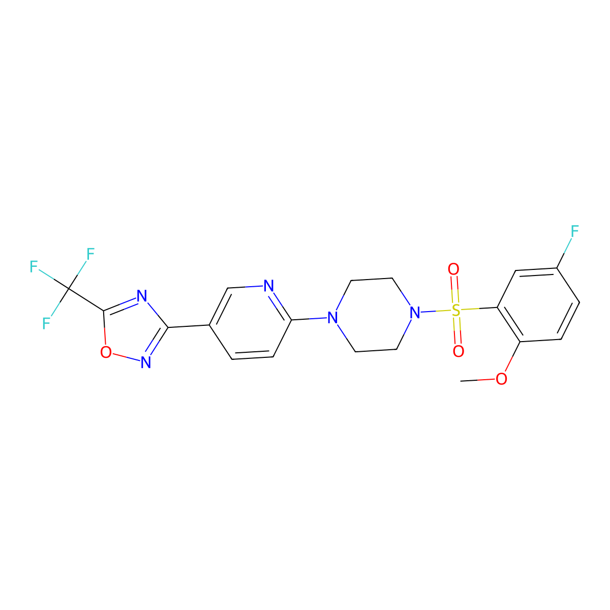 3-(6-(4-((5-Fluoro-2-methoxyphenyl)sulfonyl)piperazin-1-yl)pyridin-3-yl)-5-(trifluoromethyl)-1,2,4-oxadiazole molecular structure, CAS 1421472-61-8