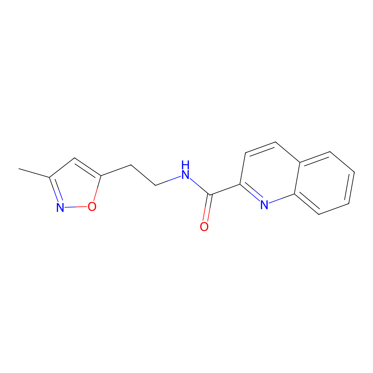 N-(2-(3-methylisoxazol-5-yl)ethyl)quinoline-2-carboxamide molecular structure, CAS 1421472-63-0