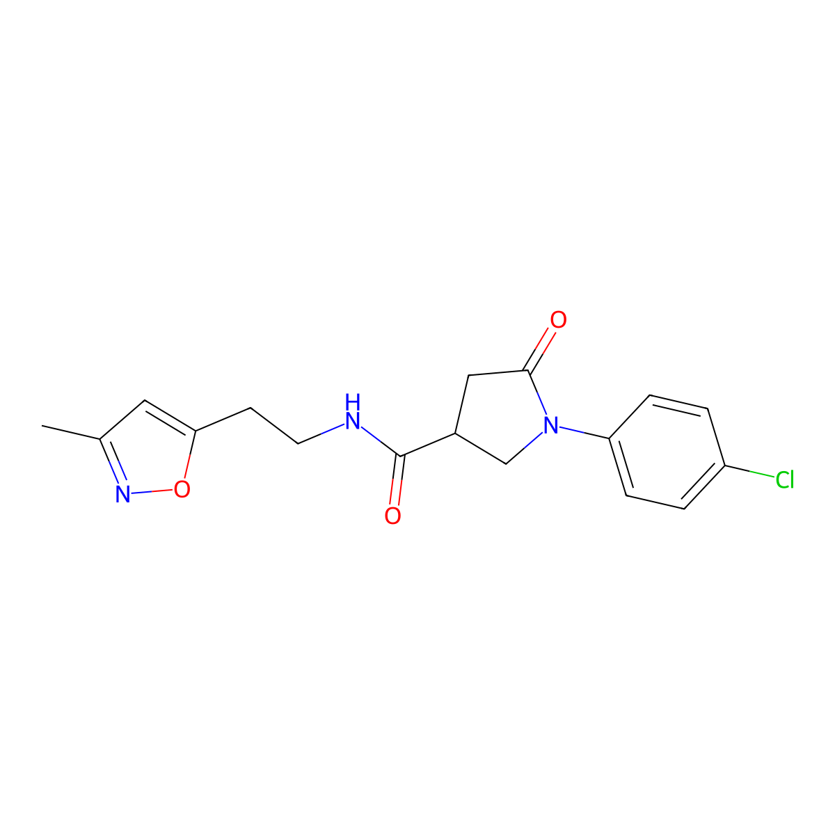 1-(4-chlorophenyl)-N-(2-(3-methylisoxazol-5-yl)ethyl)-5-oxopyrrolidine-3-carboxamide molecular structure, CAS 1421472-85-6