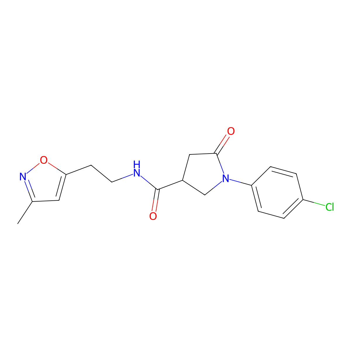 1-(4-chlorophenyl)-N-(2-(3-methylisoxazol-5-yl)ethyl)-5-oxopyrrolidine-3-carboxamide molecular structure, CAS 1421472-85-6