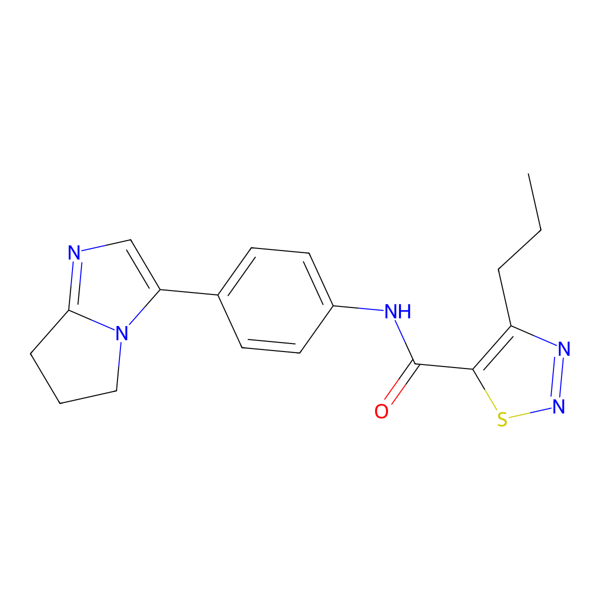 4-Propyl-N-(4-{5H,6H,7H-pyrrolo[1,2-A]imidazol-3-YL}phenyl)-1,2,3-thiadiazole-5-carboxamide molecular structure, CAS 1421473-00-8