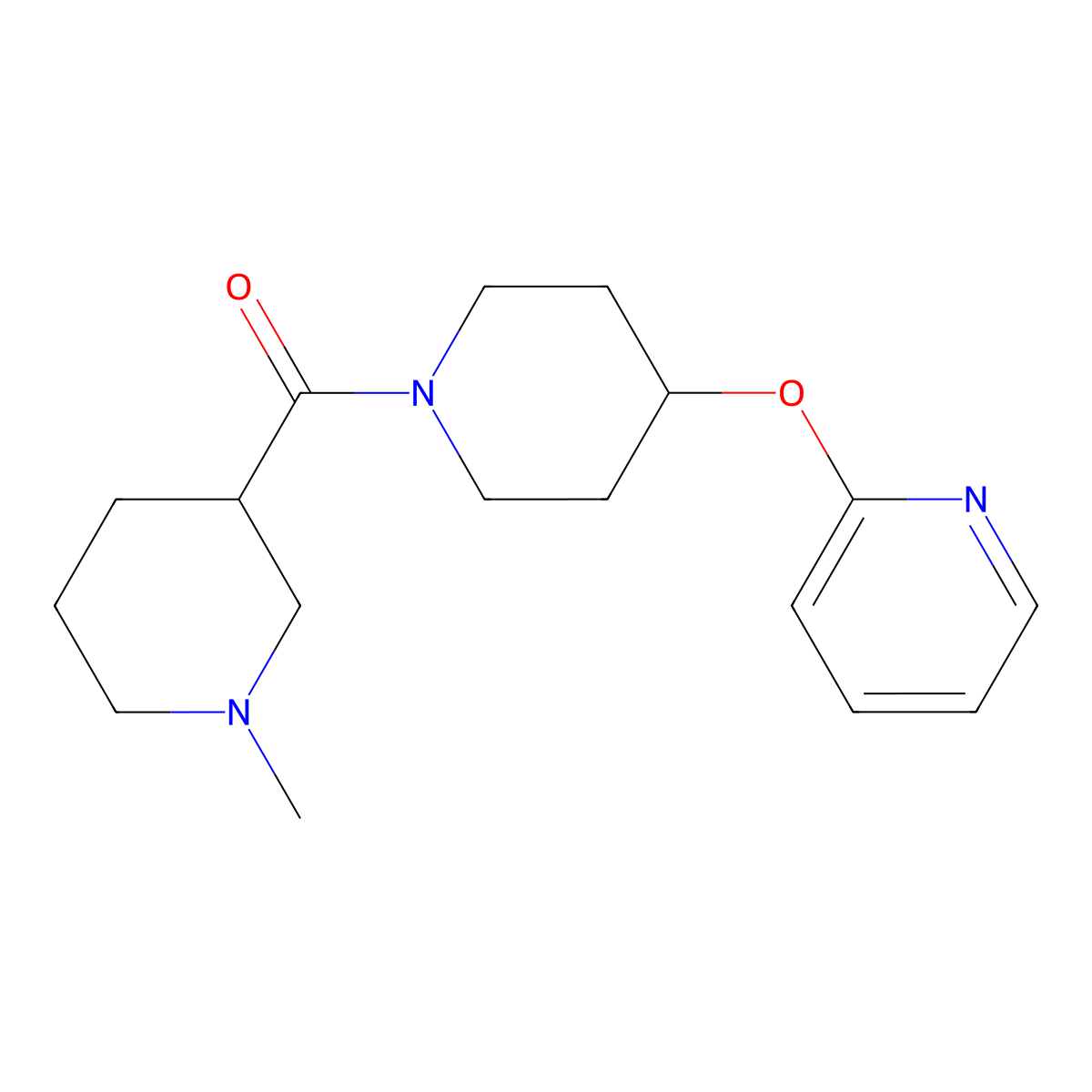 (1-Methylpiperidin-3-yl)(4-(pyridin-2-yloxy)piperidin-1-yl)methanone molecular structure, CAS 1421473-09-7