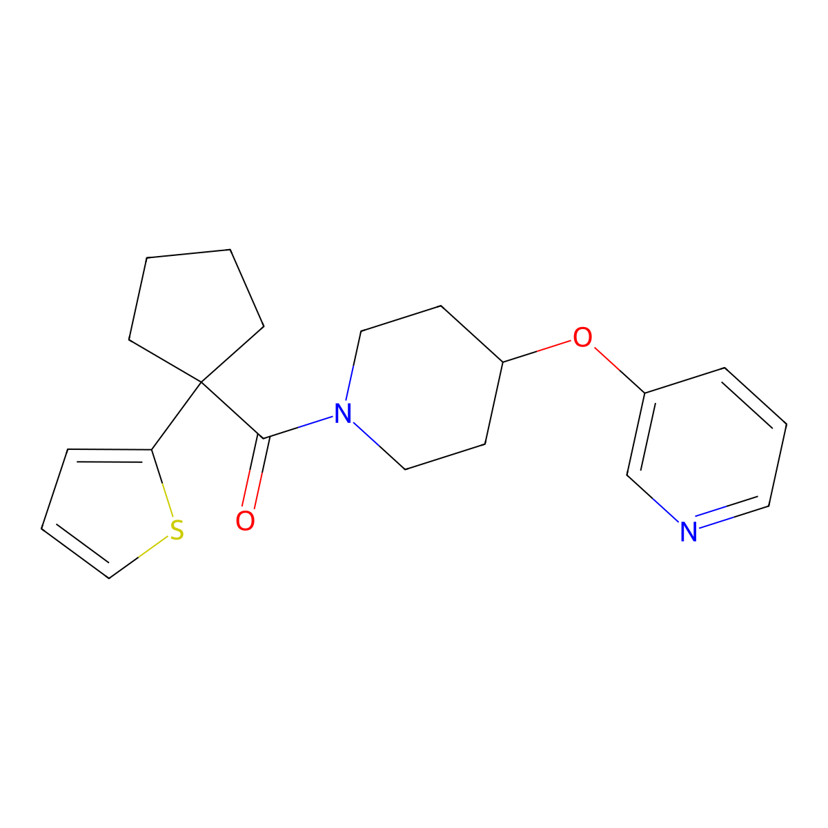 (4-(Pyridin-3-yloxy)piperidin-1-yl)(1-(thiophen-2-yl)cyclopentyl)methanone molecular structure, CAS 1421473-12-2