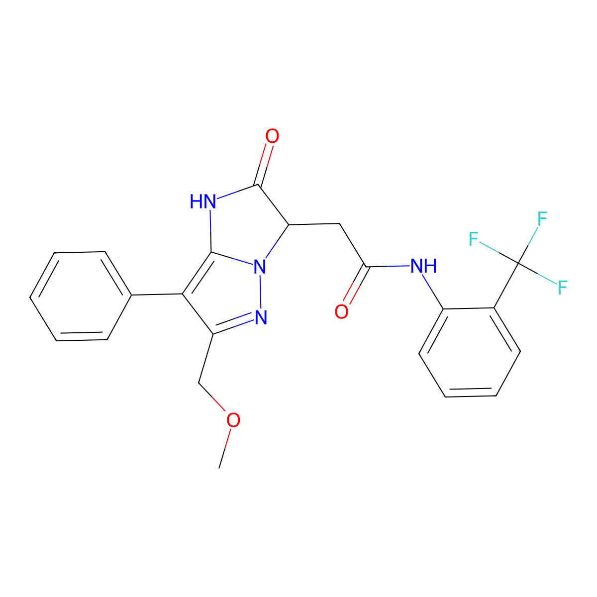 2-[6-(methoxymethyl)-2-oxo-7-phenyl-1H,2H,3H-pyrazolo[1,5-a]imidazol-3-yl]-N-[2-(trifluoromethyl)phenyl]acetamide molecular structure, CAS 1421473-18-8