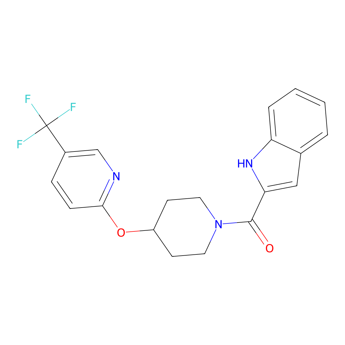 (1H-indol-2-yl)(4-((5-(trifluoromethyl)pyridin-2-yl)oxy)piperidin-1-yl)methanone molecular structure, CAS 1421473-23-5