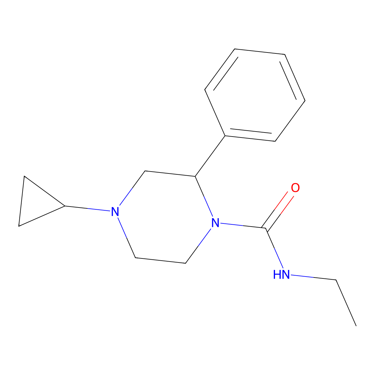 4-cyclopropyl-N-ethyl-2-phenylpiperazine-1-carboxamide molecular structure, CAS 1421473-25-7