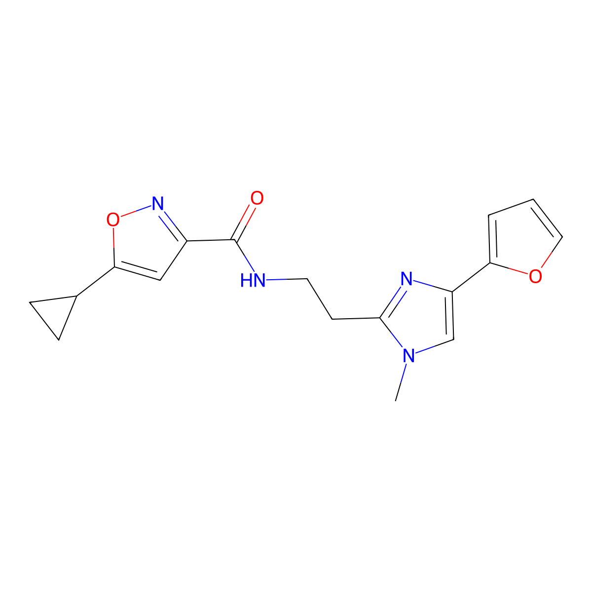 5-cyclopropyl-N-(2-(4-(furan-2-yl)-1-methyl-1H-imidazol-2-yl)ethyl)isoxazole-3-carboxamide molecular structure, CAS 1421473-30-4