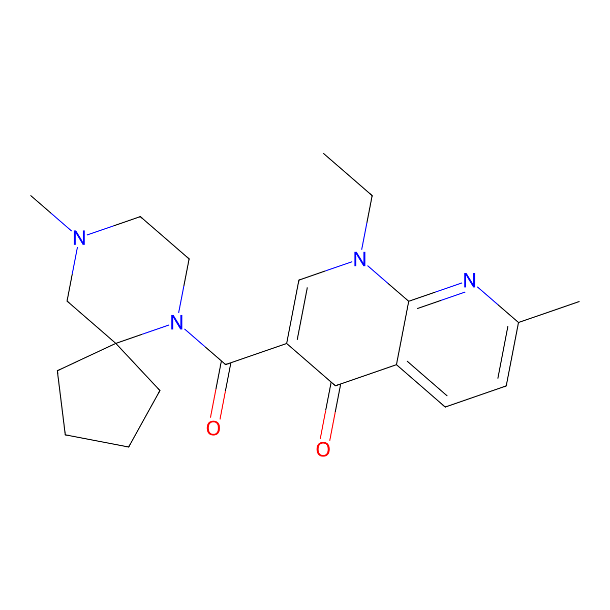 1-ethyl-7-methyl-3-(9-methyl-6,9-diazaspiro[4.5]decane-6-carbonyl)-1,8-naphthyridin-4(1H)-one molecular structure, CAS 1421473-40-6