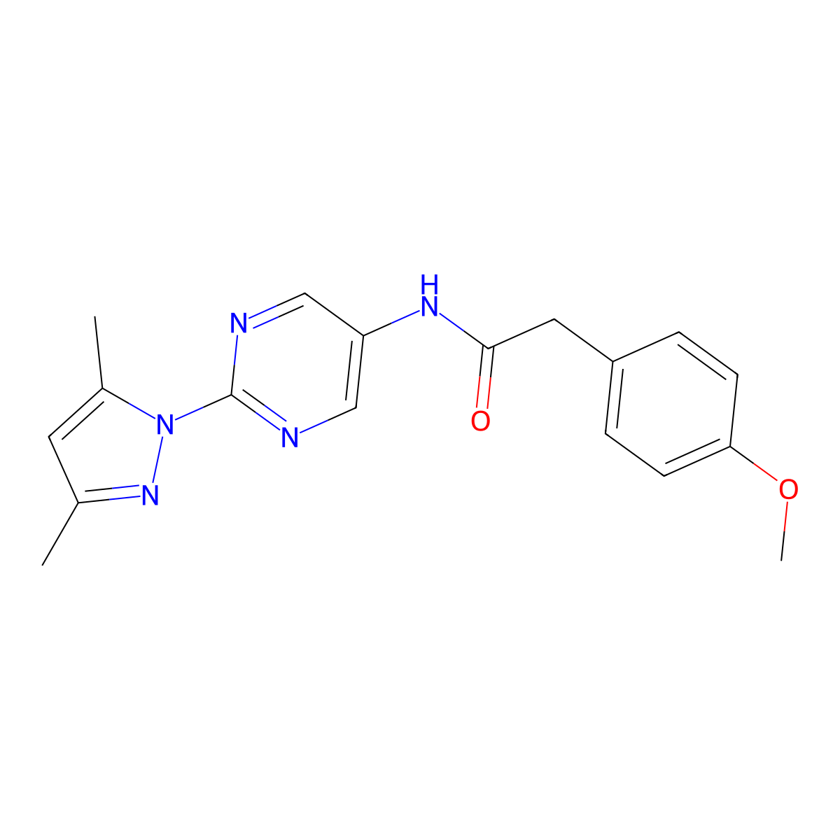 N-[2-(3,5-dimethyl-1H-pyrazol-1-yl)pyrimidin-5-yl]-2-(4-methoxyphenyl)acetamide molecular structure, CAS 1421473-41-7